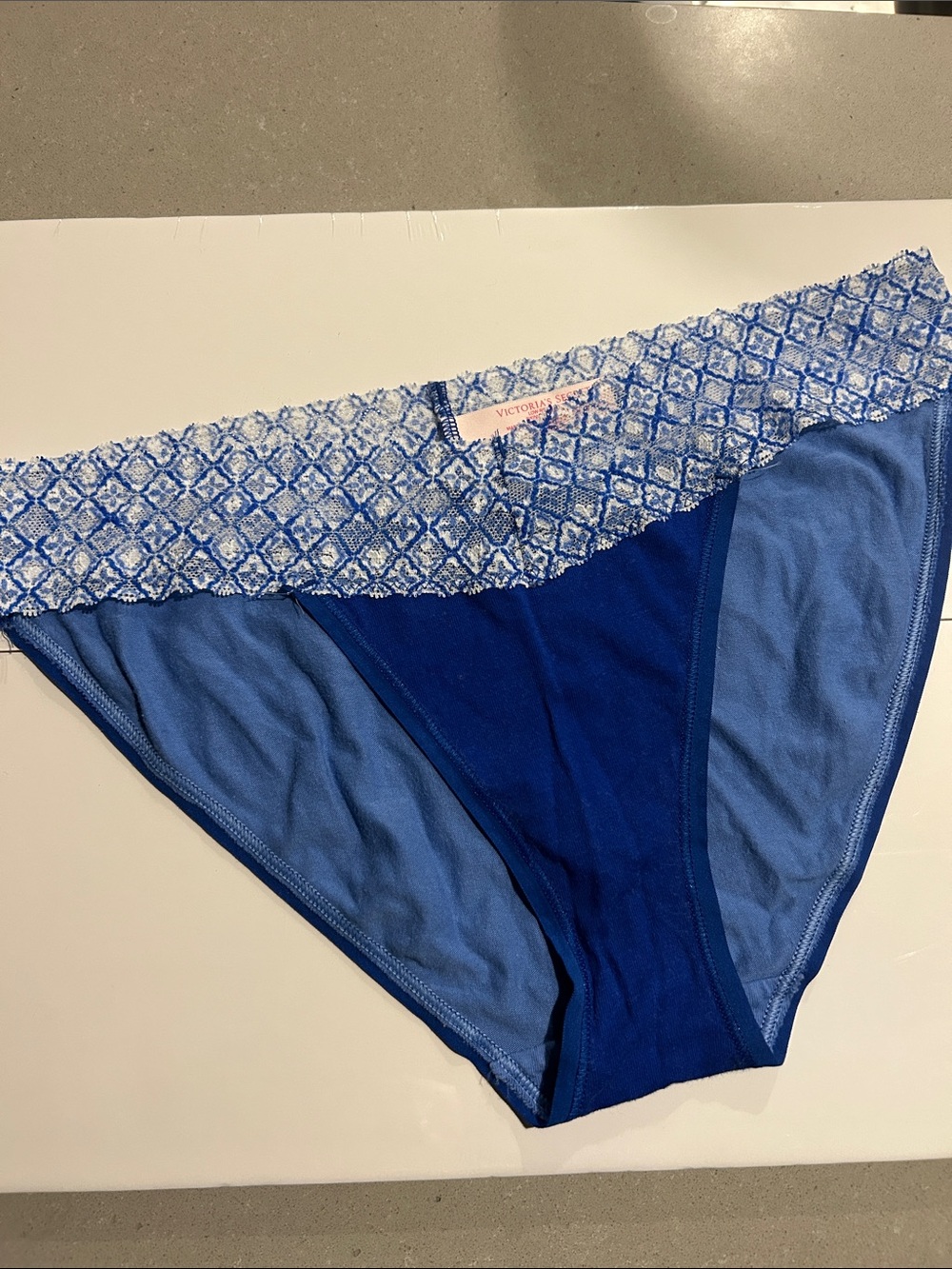 Victoria's Secret Blue Bikini Brief with Patterned Waistband M